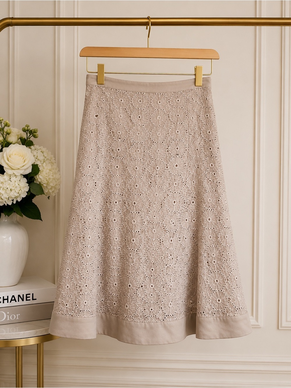 Eyelet A-Line Skirt in Light Flax Linen | Georgiou Studio | 100 % Linen | 6